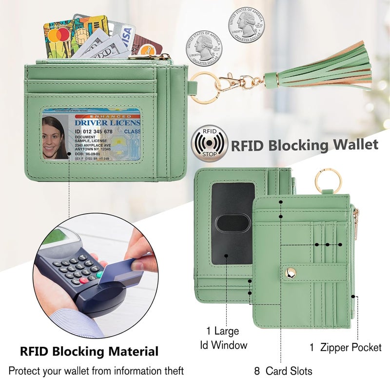 KNGITRYI Small Wristlet Wallets for Women RFID Credit Card Holder Wallet Keychain Wristlet Wallet Credit Card Wallets for Women (Mint Green) - Image 3
